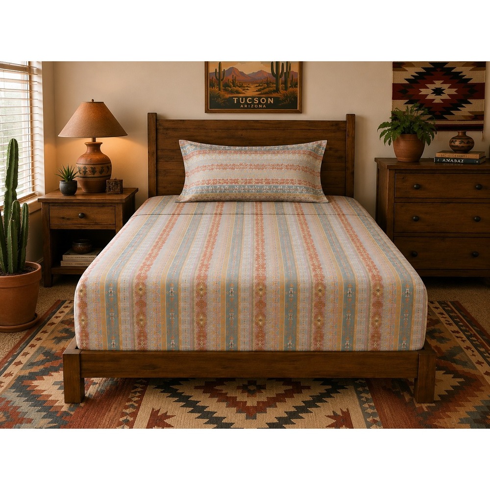 Lady‎ Pepperell Sheet Set Full Pink Blue 90s Southwest Geometric Percale 3pc